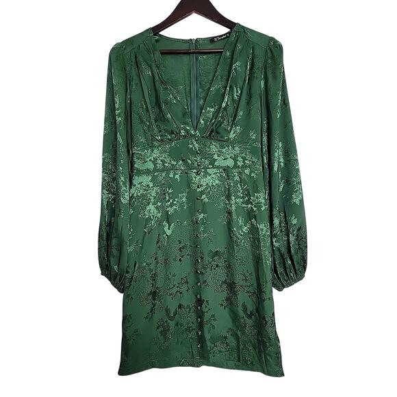 Simplee Green Dress Jaquard Balloon Sleeve Size Medium - Picture 2 of 10